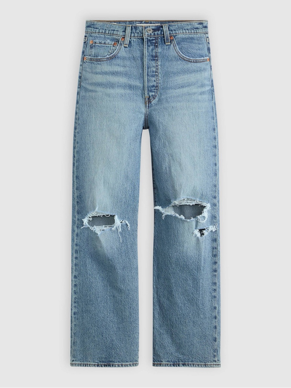 Levi's Ribcage Ankle Straight Medium Blue Wash Ripped Distressed Jeans 30